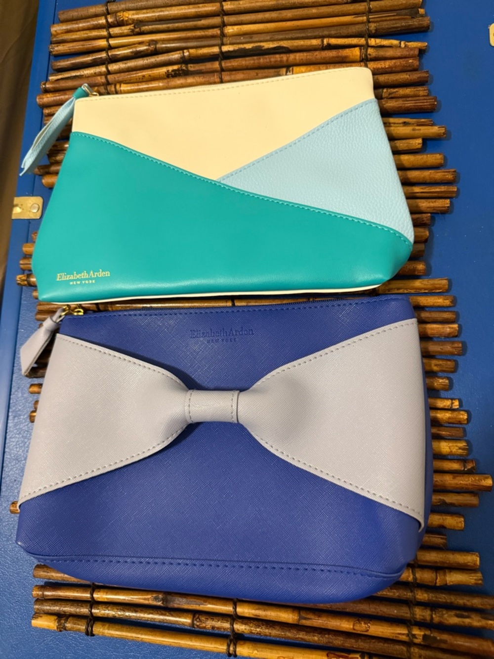 Elizabeth Arden Teal, Light Blue & Royal Blue Colorblock Cosmetic Bags